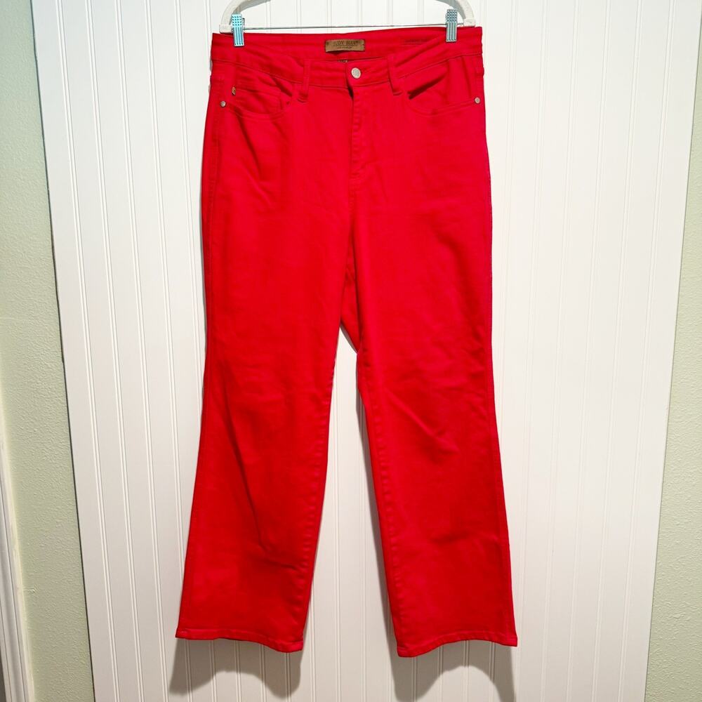 Judy Blue Garment Dyed 90s Straight Denim Jeans Red Size 14W - Picture 2 of 7